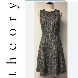 Theory Grey Lambswool blend  Ttekana tweed a-line fit and flare dress size 10.